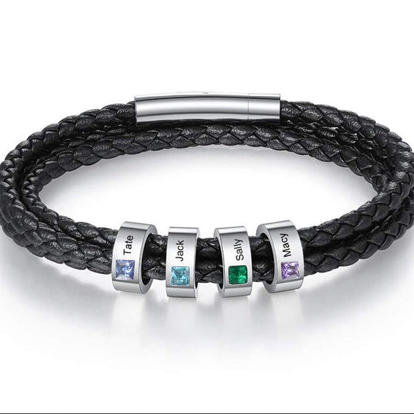 Personalized Dad Bracelet with Kids’ Names & Birthstones