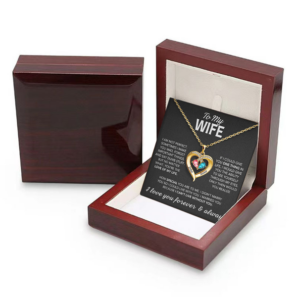 Personalized Heart-Shaped Name Necklace With Birthstones for Wife – Custom Name Jewelry, Anniversary & Christmas Gift