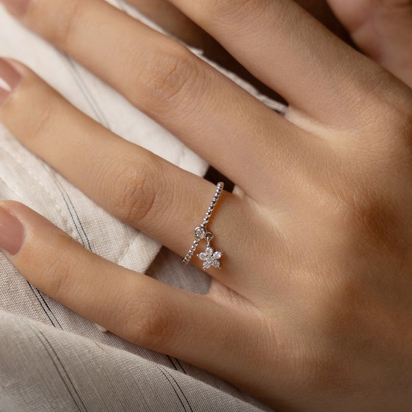 Sterling Silver Flower Charm Ring-S925