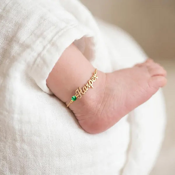 Personalized Name Anklet with Birthstone