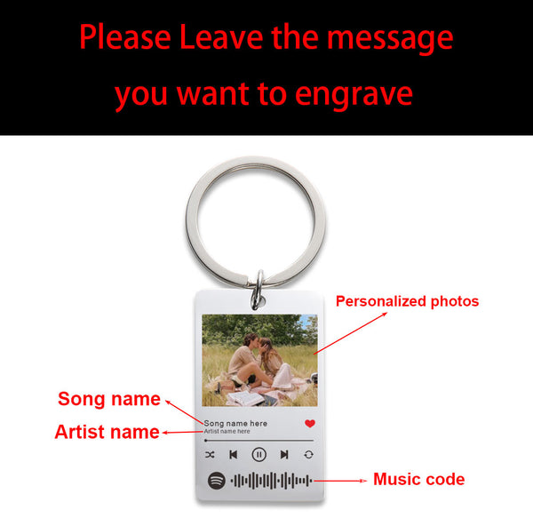 Personalized keychain with photo and engraving options on a white background