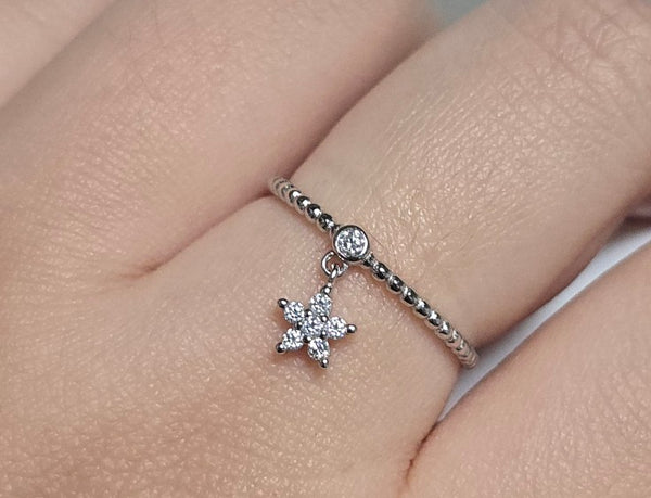 Sterling Silver Flower Charm Ring-S925