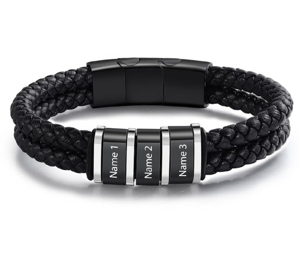 Personalized Men Braided Leather Bracelets with Custom Beads