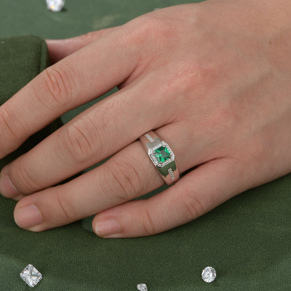 Men’s Emerald Stone Ring – 925 Sterling Silver Vintage Statement Band | May Birthstone Jewelry