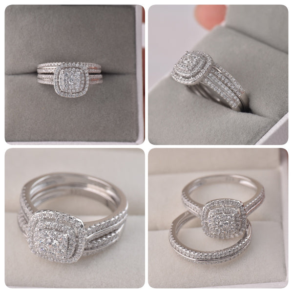 Princess Cut Sterling Silver Women’s Wedding Ring Set – Bridal Engagement Ring & Band