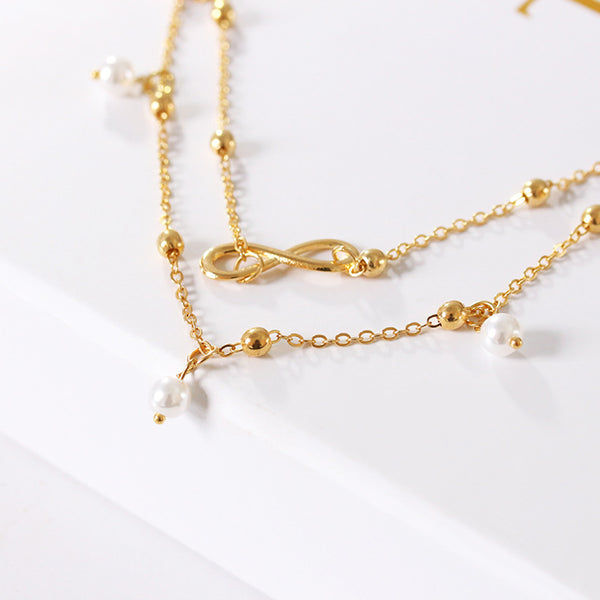 Pearl Infinity Double Layer Anklet – Gold & Silver