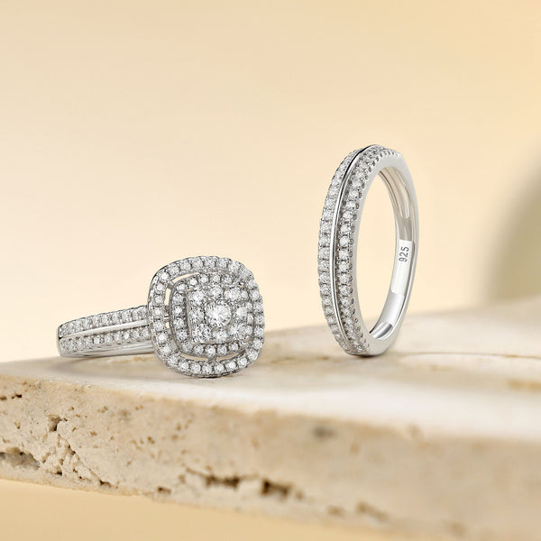 Princess Cut Sterling Silver Women’s Wedding Ring Set – Bridal Engagement Ring & Band