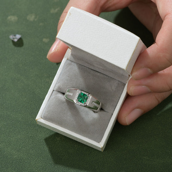 Men’s Emerald Stone Ring – 925 Sterling Silver Vintage Statement Band | May Birthstone Jewelry