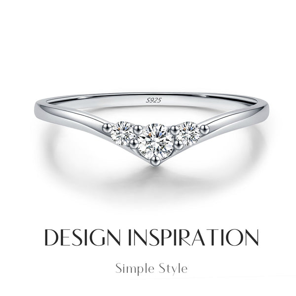 Three Stone Moissanite Thin Band Ring – 925 Sterling Silver Diamond Alternative Engagement Ring | HNS Studio