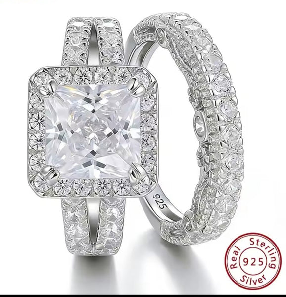 1.2 Carats Radiant Cut Eternity Sterling Silver Ring Set