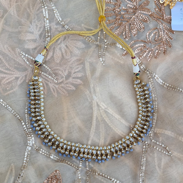 Ethnnic Choker With Champagne and Light Blue stones HNS Studio Canada 