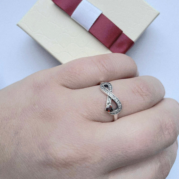 Infinity Garnet Birthstone Ring – 925 Sterling Silver January Promise Ring for Women