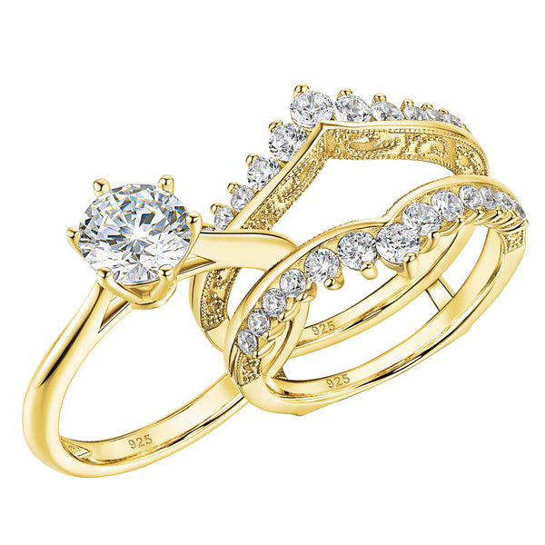 Women's Wedding Ring Set – 1.8 Carat Simulated Diamond, 14K Gold Plated