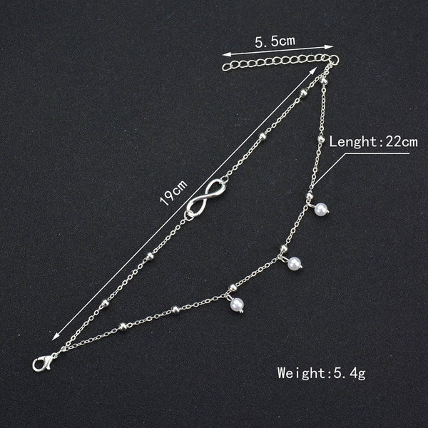 Pearl Infinity Double Layer Anklet – Gold & Silver