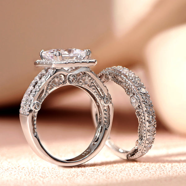 1.2 Carats Radiant Cut Eternity Sterling Silver Ring Set
