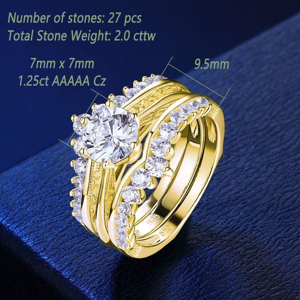 Women's Wedding Ring Set – 1.8 Carat Simulated Diamond, 14K Gold Plated