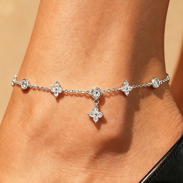 Zircon Flower Anklet for Women – Dainty Floral Ankle Bracelet