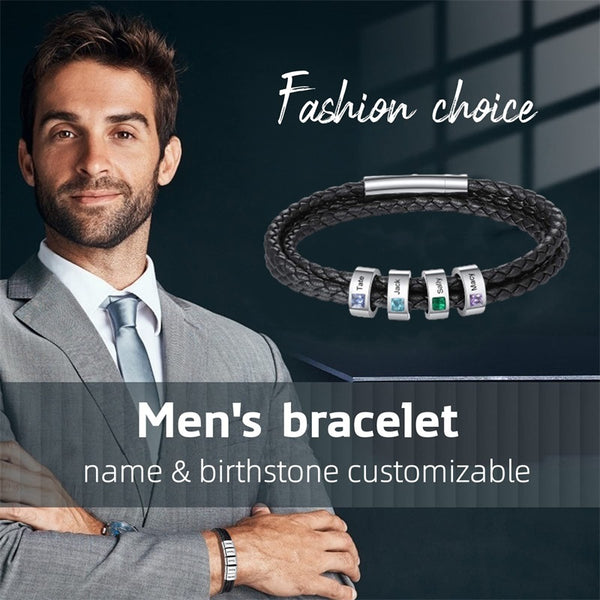 Personalized Dad Bracelet with Kids’ Names & Birthstones