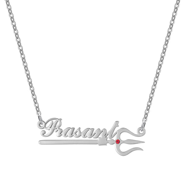 Custom Name Necklace with Trishul Symbol & Birthstone HNS Studio Canada 