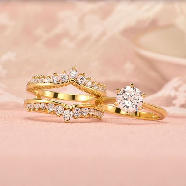 Women's Wedding Ring Set – 1.8 Carat Simulated Diamond, 14K Gold Plated