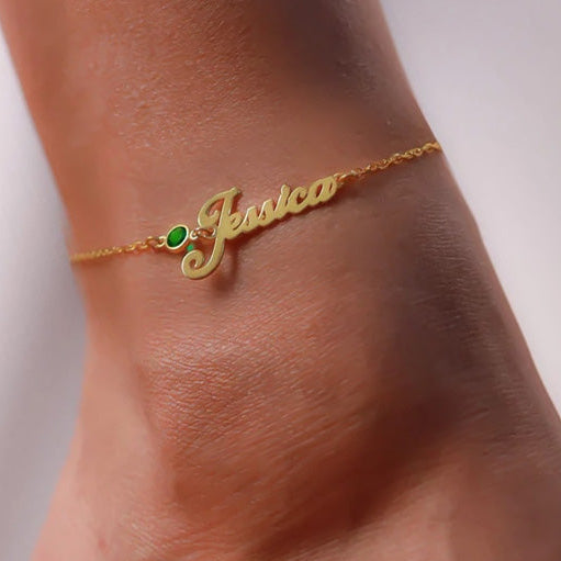 Personalized Name Anklet with Birthstone
