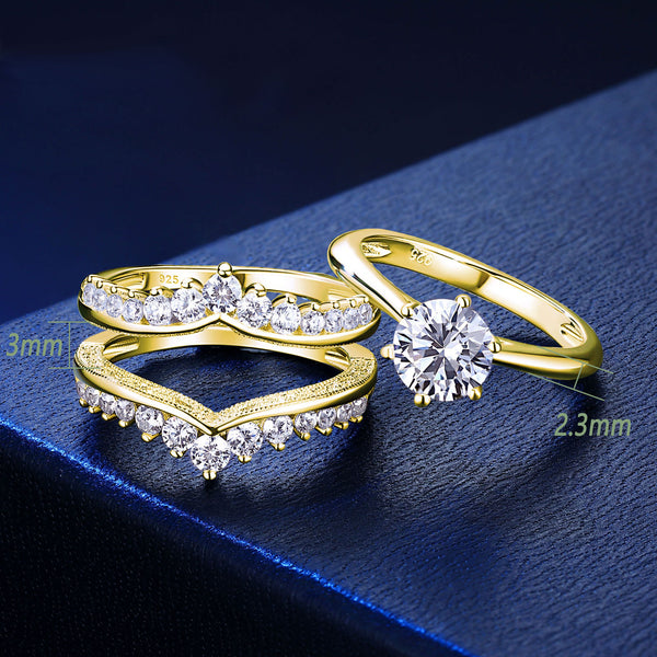 Women's Wedding Ring Set – 1.8 Carat Simulated Diamond, 14K Gold Plated