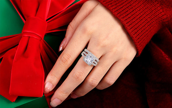 1.2 Carats Radiant Cut Eternity Sterling Silver Ring Set