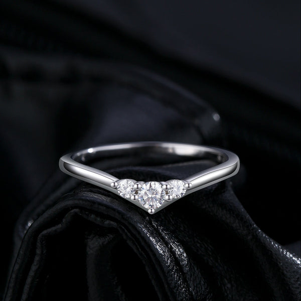 Three Stone Moissanite Thin Band Ring – 925 Sterling Silver Diamond Alternative Engagement Ring | HNS Studio