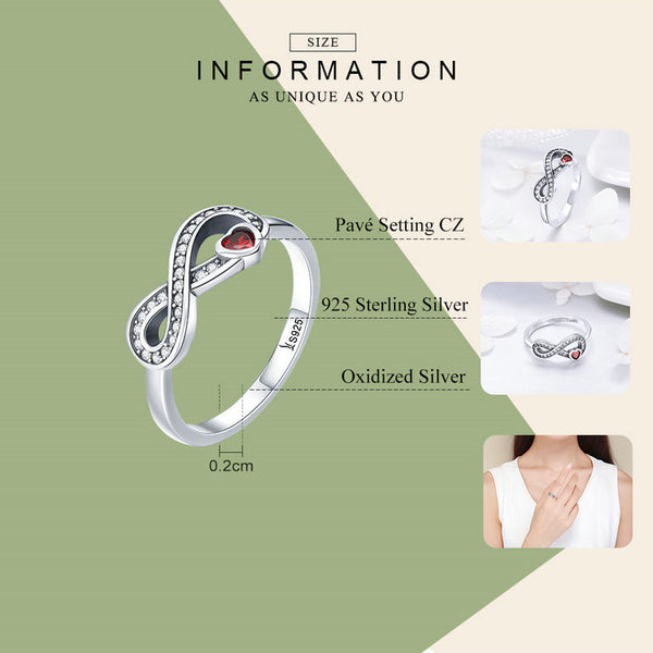 Infinity Garnet Birthstone Ring – 925 Sterling Silver January Promise Ring for Women