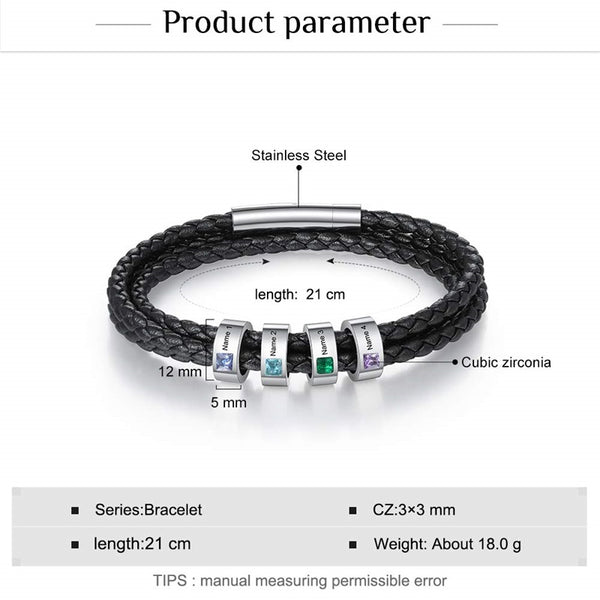 Personalized Dad Bracelet with Kids’ Names & Birthstones