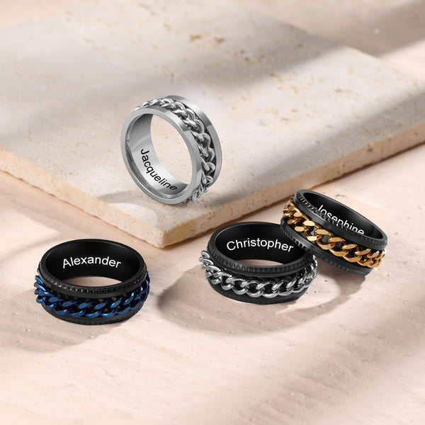 Stainless Steel Chain Spinner Ring-Engraved Promise Ring