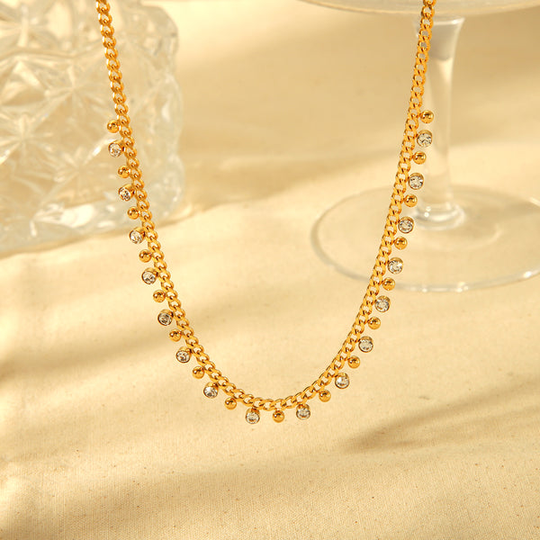 Gold Chain Necklace with Dainty Bead Accents