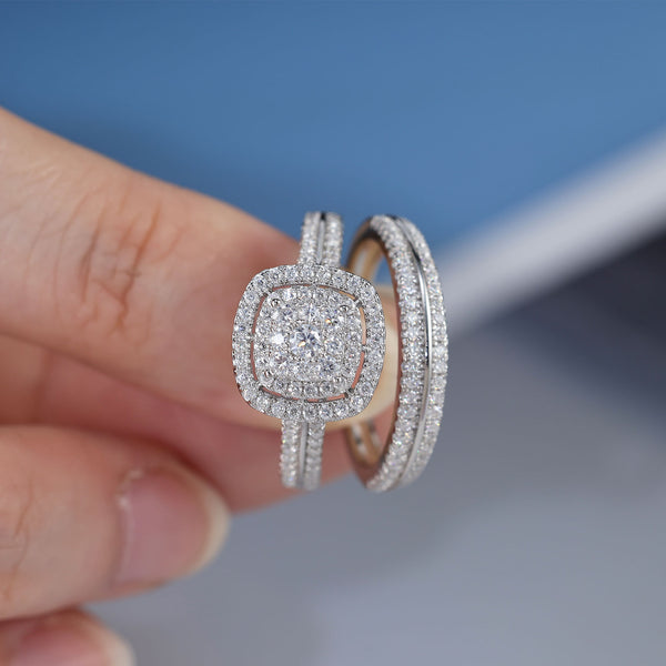 Princess Cut Sterling Silver Women’s Wedding Ring Set – Bridal Engagement Ring & Band