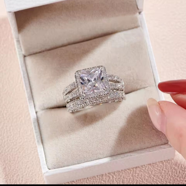 1.2 Carats Radiant Cut Eternity Sterling Silver Ring Set