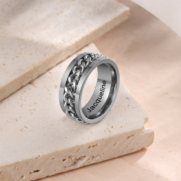 Stainless Steel Chain Spinner Ring-Engraved Promise Ring