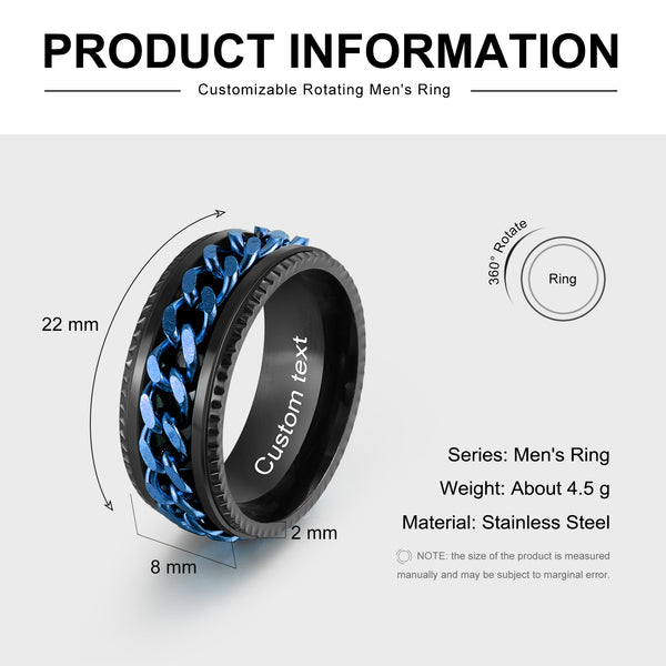 Stainless Steel Chain Spinner Ring-Engraved Promise Ring