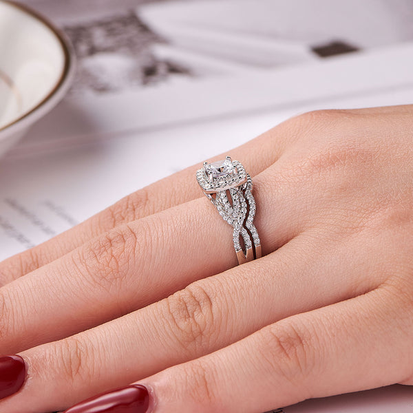 Princess Cut Sterling Silver Women's Wedding Ring Set