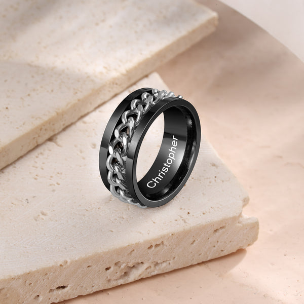 Stainless Steel Chain Spinner Ring-Engraved Promise Ring