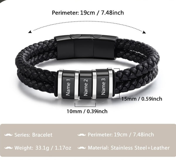Personalized Men Braided Leather Bracelets with Custom Beads