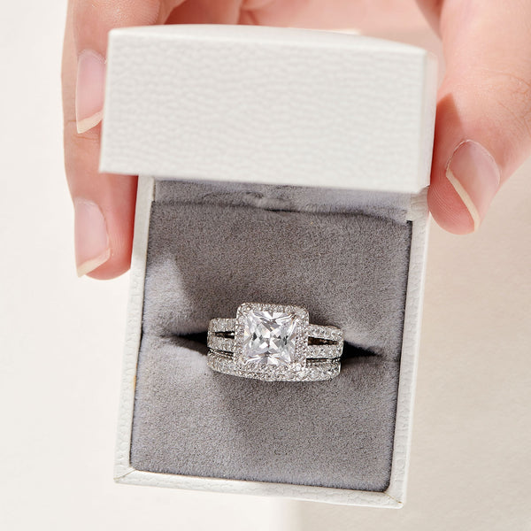 1.2 Carats Radiant Cut Eternity Sterling Silver Ring Set