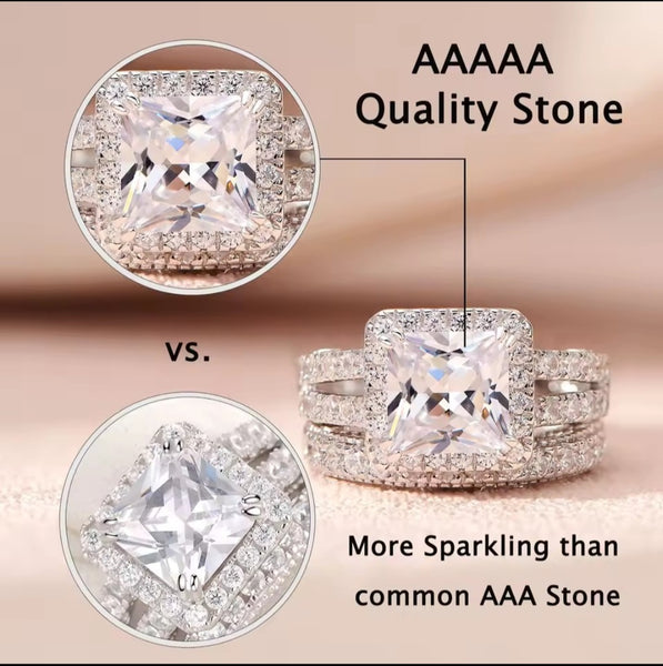 1.2 Carats Radiant Cut Eternity Sterling Silver Ring Set