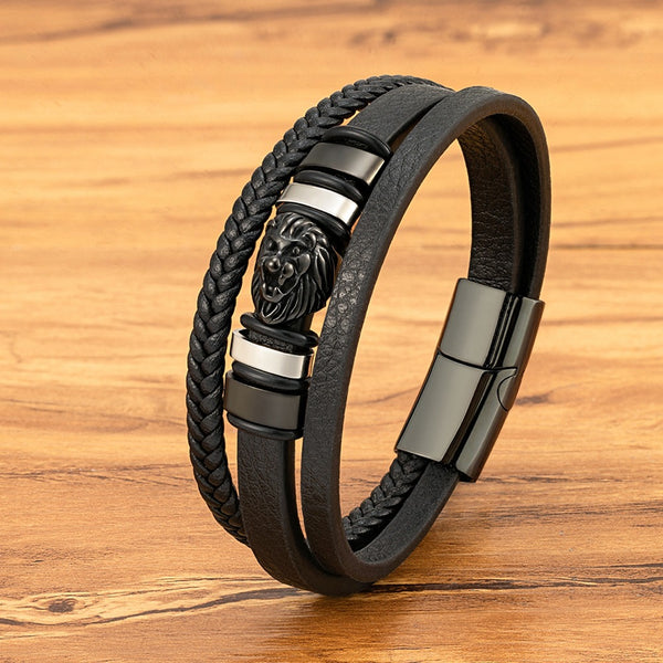 Lion Head Leather Bracelet for Son – Symbol of Strength & Power