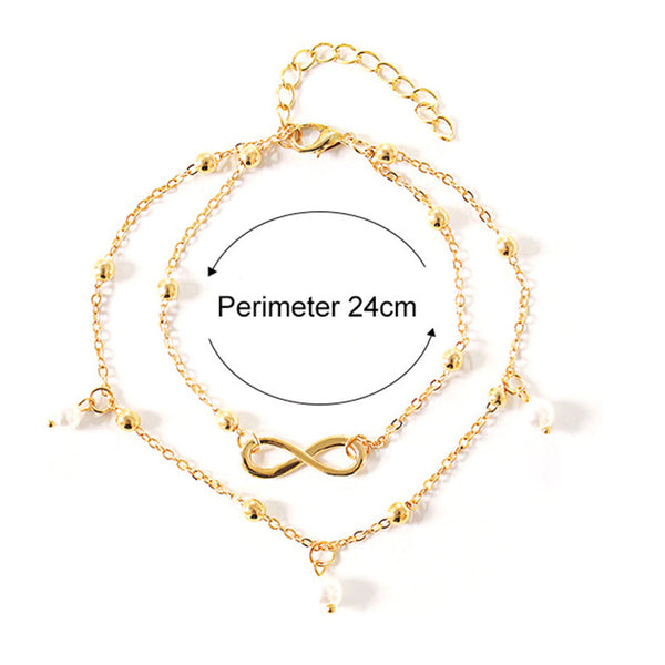 Pearl Infinity Double Layer Anklet – Gold & Silver