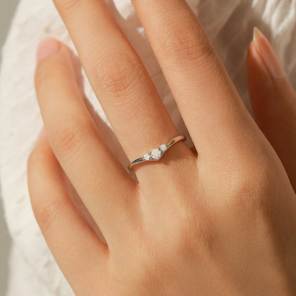 Three Stone Moissanite Thin Band Ring – 925 Sterling Silver Diamond Alternative Engagement Ring | HNS Studio