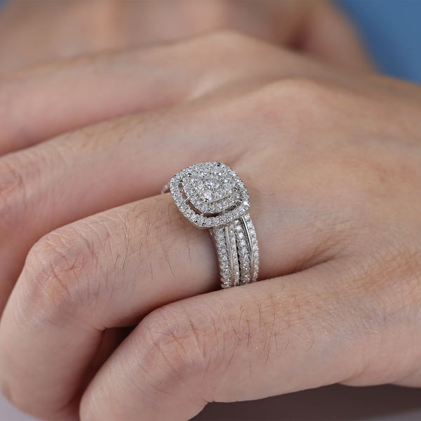 Princess Cut Sterling Silver Women’s Wedding Ring Set – Bridal Engagement Ring & Band