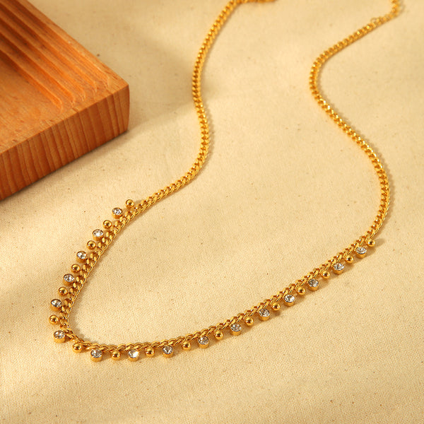 Gold Chain Necklace with Dainty Bead Accents