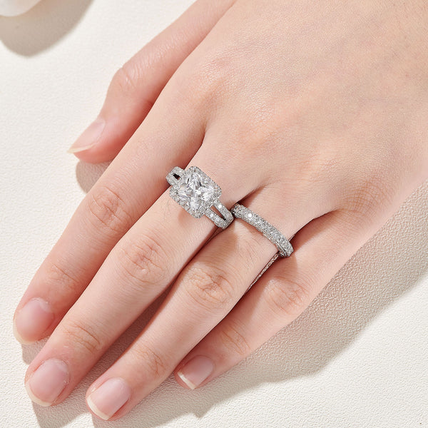 1.2 Carats Radiant Cut Eternity Sterling Silver Ring Set