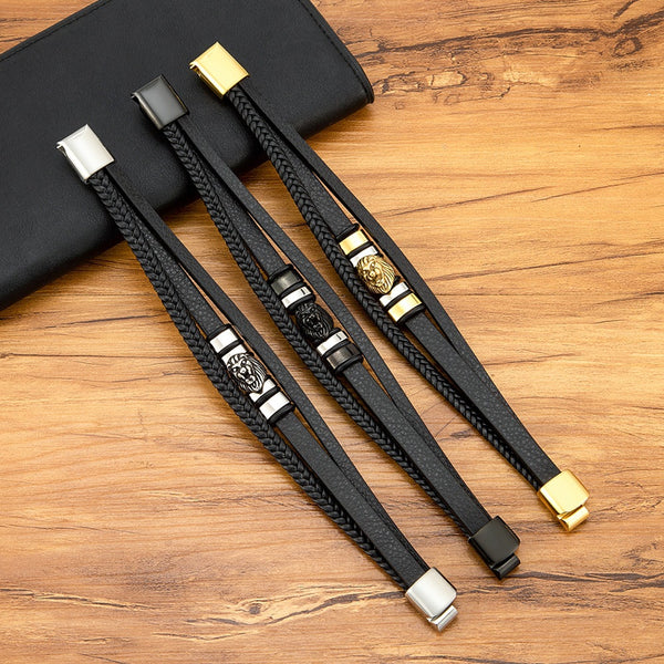 Lion Head Leather Bracelet for Son – Symbol of Strength & Power