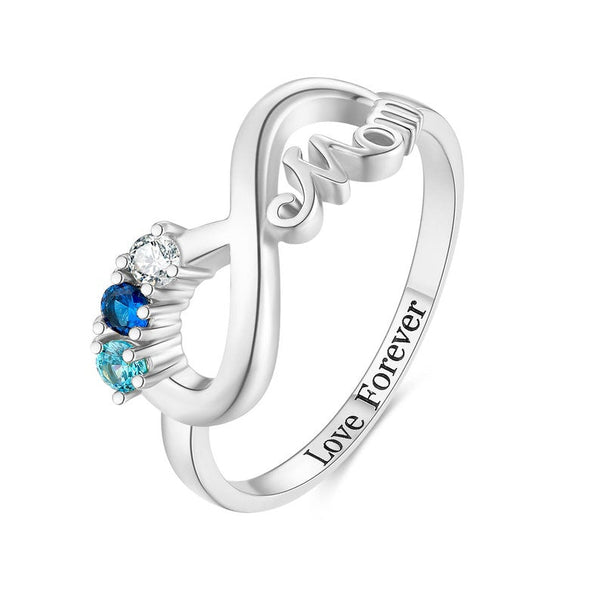 Personalized Sterling Silver Mom Rings with 3 Birthstones HNS Studio Canada 