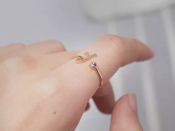 Personalized Initial Birthstone Ring